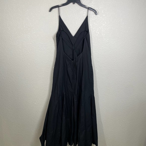 Khaite Size 8 Slip Midi Blair Tie Back Dress Black V Neck 100% Cotton Sleeveless - Picture 2 of 12